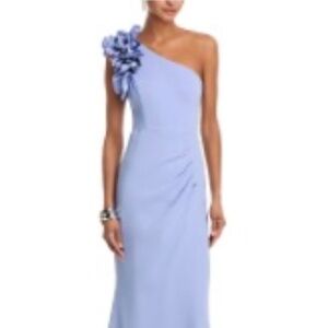 AQUA One Shoulder Ruffle Crepe Gown - Periwinkle